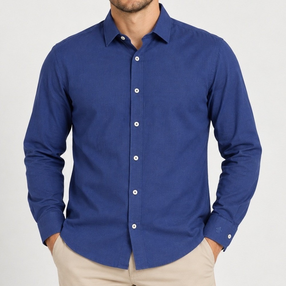 Original Penguin Mens Slim Fit Navy Blue Cotton Button Down Shirt 17 34/35 Prep
